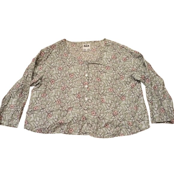 Flax 2 Piece Floral Sleeveless Maxi Dress Button Down Jacket 1G Linen 18 20 - Picture 4 of 9